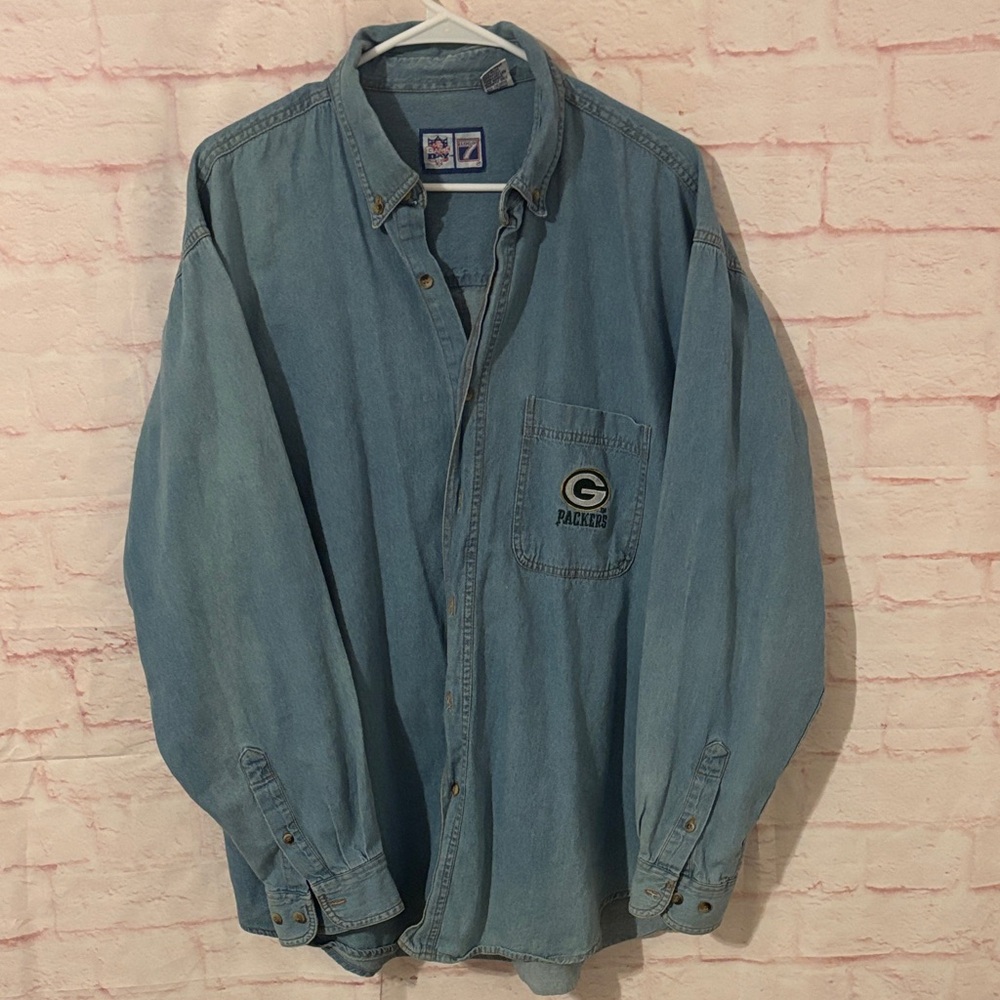 Vintage Green Bay Packers Logo 7 denim button up